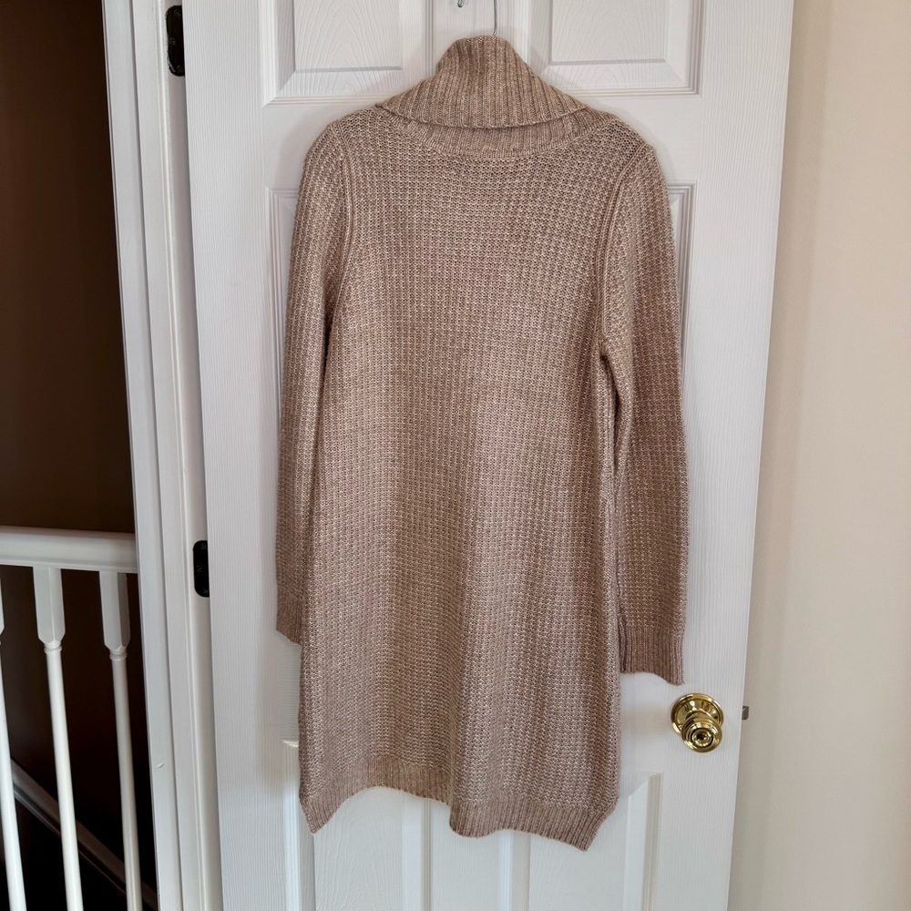 White House Black Market $170 Beige Metallic Cowl Neck Sweater Mini Dress Medium - Picture 2 of 4
